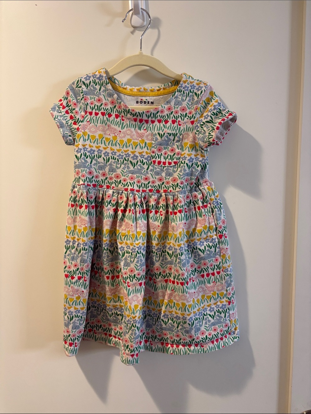 Mini Boden Multi Floral Stripe Cotton Short Sleeve Dress